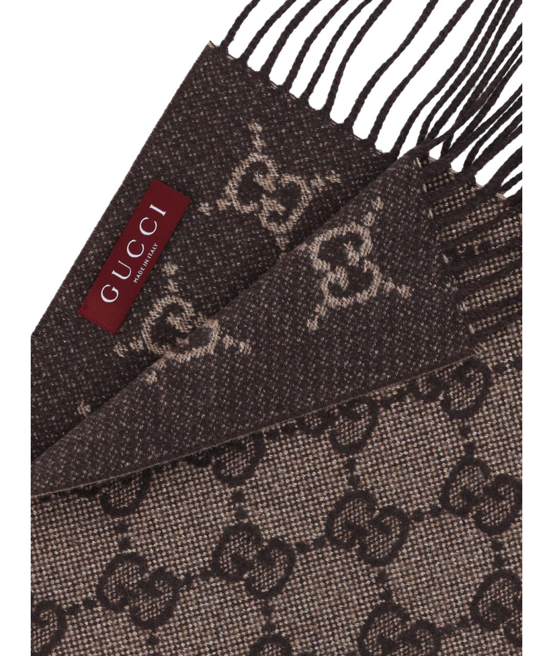 GUCCI Коричневый кашемировый шарф, фото 3