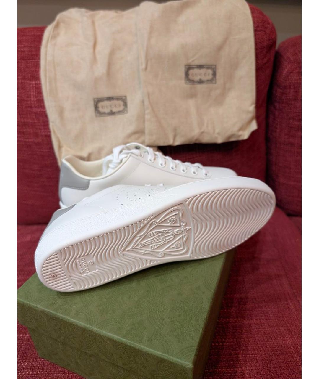 GUCCI Белые кожаные кеды, фото 5