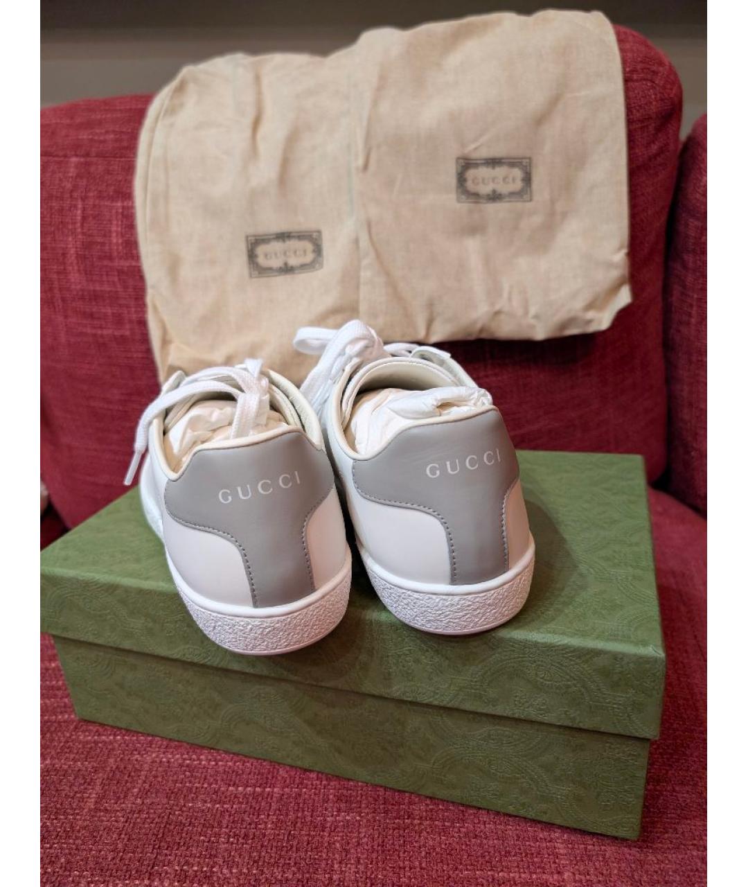 GUCCI Белые кожаные кеды, фото 4