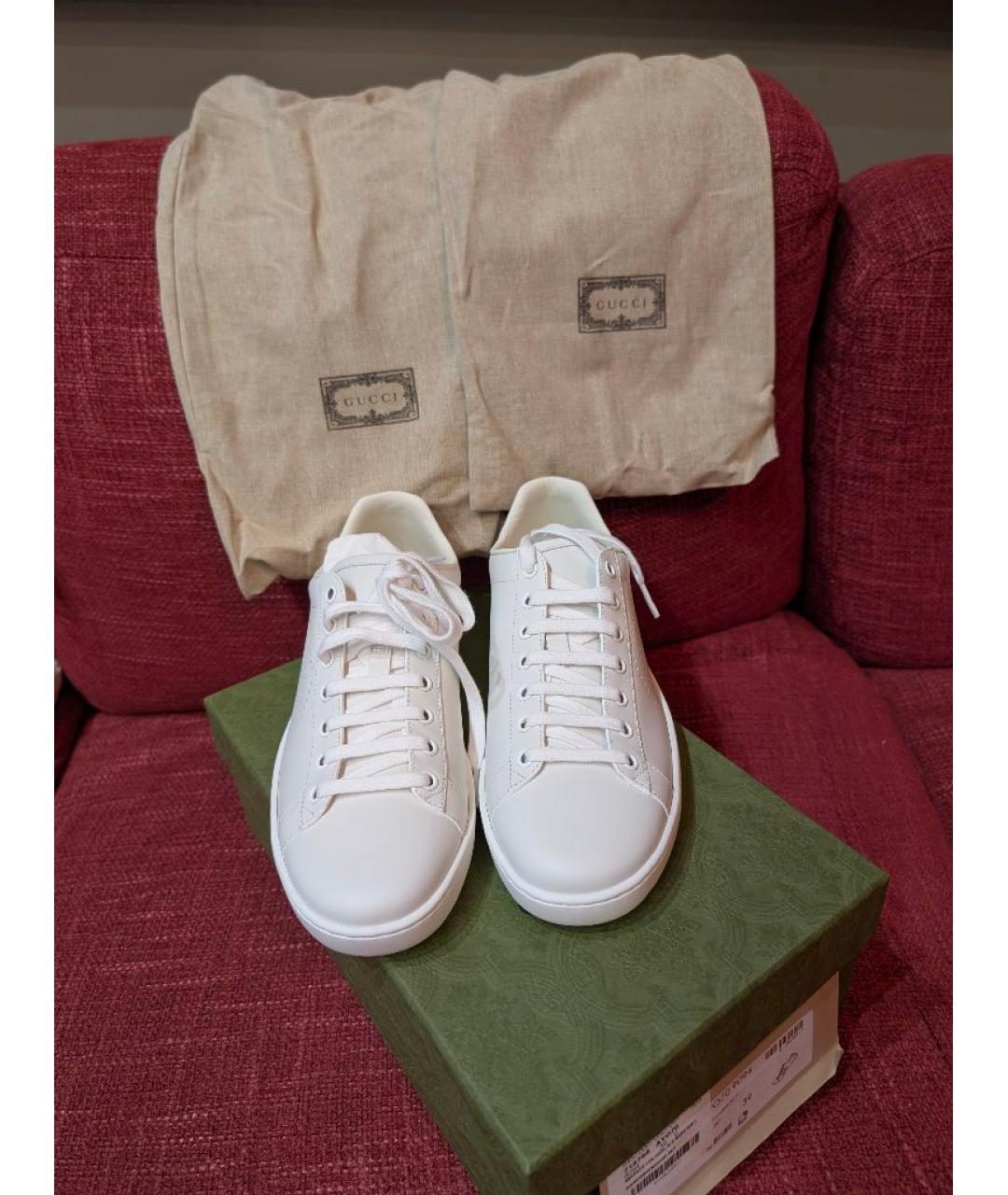 GUCCI Белые кожаные кеды, фото 3