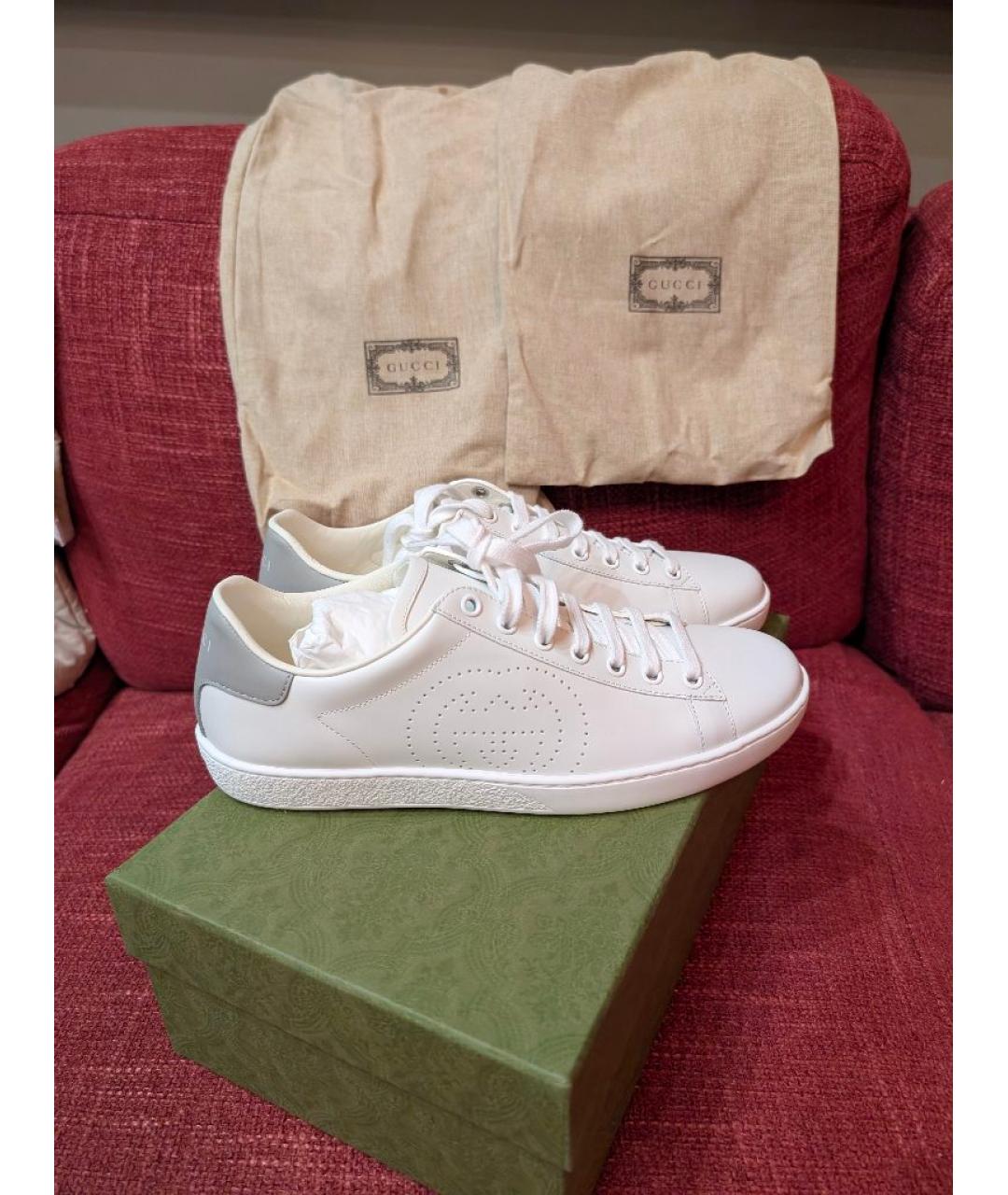 GUCCI Белые кожаные кеды, фото 6