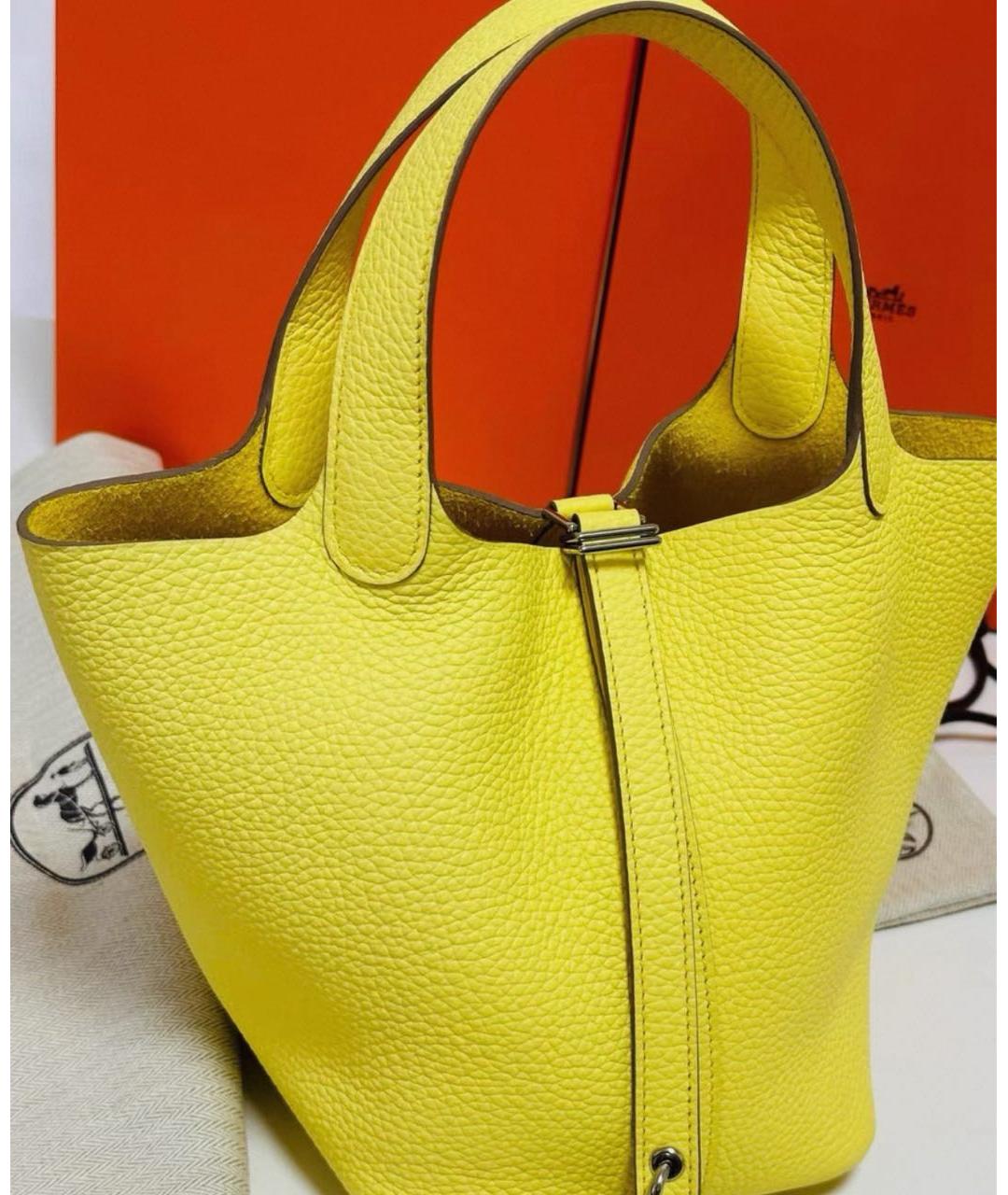 HERMES Желтая кожаная сумка с короткими ручками, фото 2