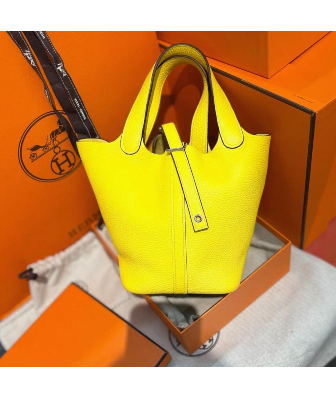 HERMES Желтая кожаная сумка с короткими ручками, фото 4
