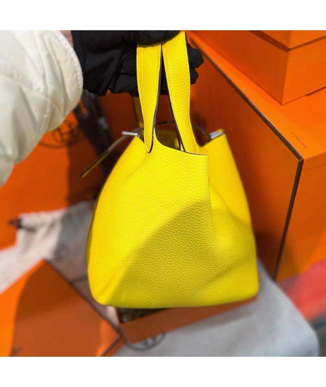 HERMES Желтая кожаная сумка с короткими ручками, фото 5