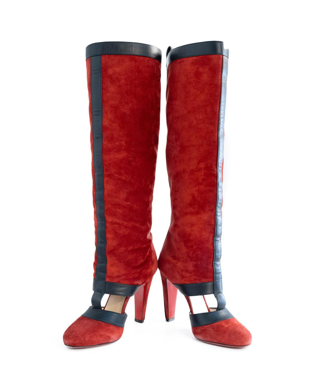CHRISTIAN LOUBOUTIN Красные замшевые сапоги, фото 4