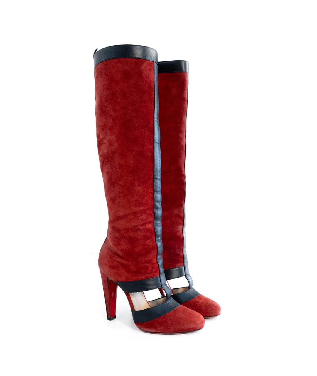 CHRISTIAN LOUBOUTIN Красные замшевые сапоги, фото 2