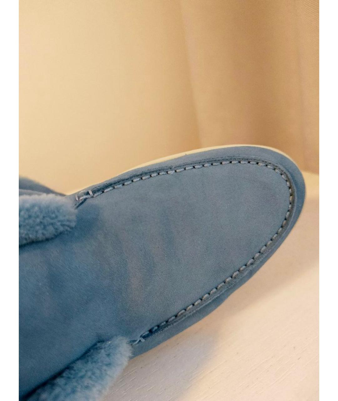 LORO PIANA Голубые замшевые лоферы, фото 8