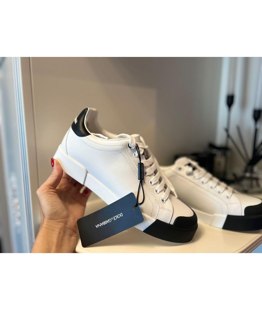DOLCE&GABBANA Белые кожаные кроссовки, фото 4