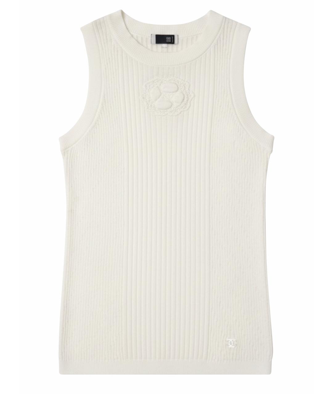 CHANEL Белая хлопко-эластановая майка, фото 1