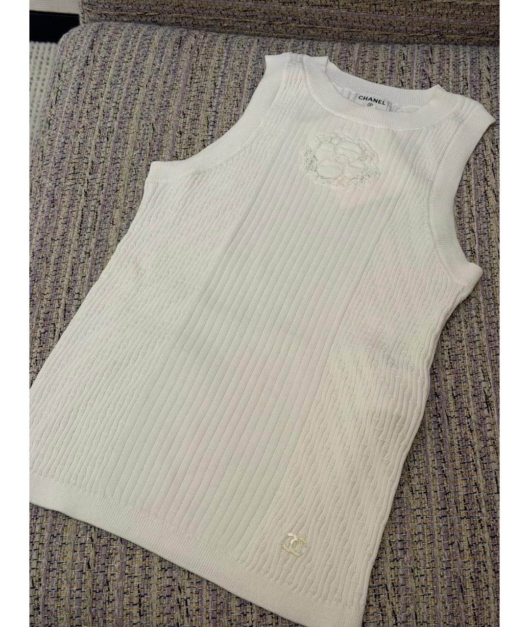 CHANEL Белая хлопко-эластановая майка, фото 2