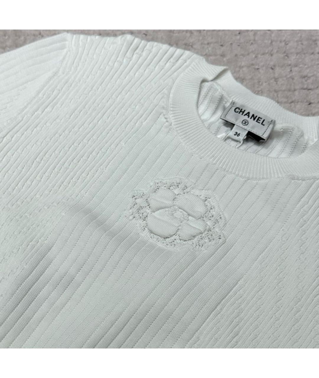 CHANEL Белая хлопко-эластановая майка, фото 4