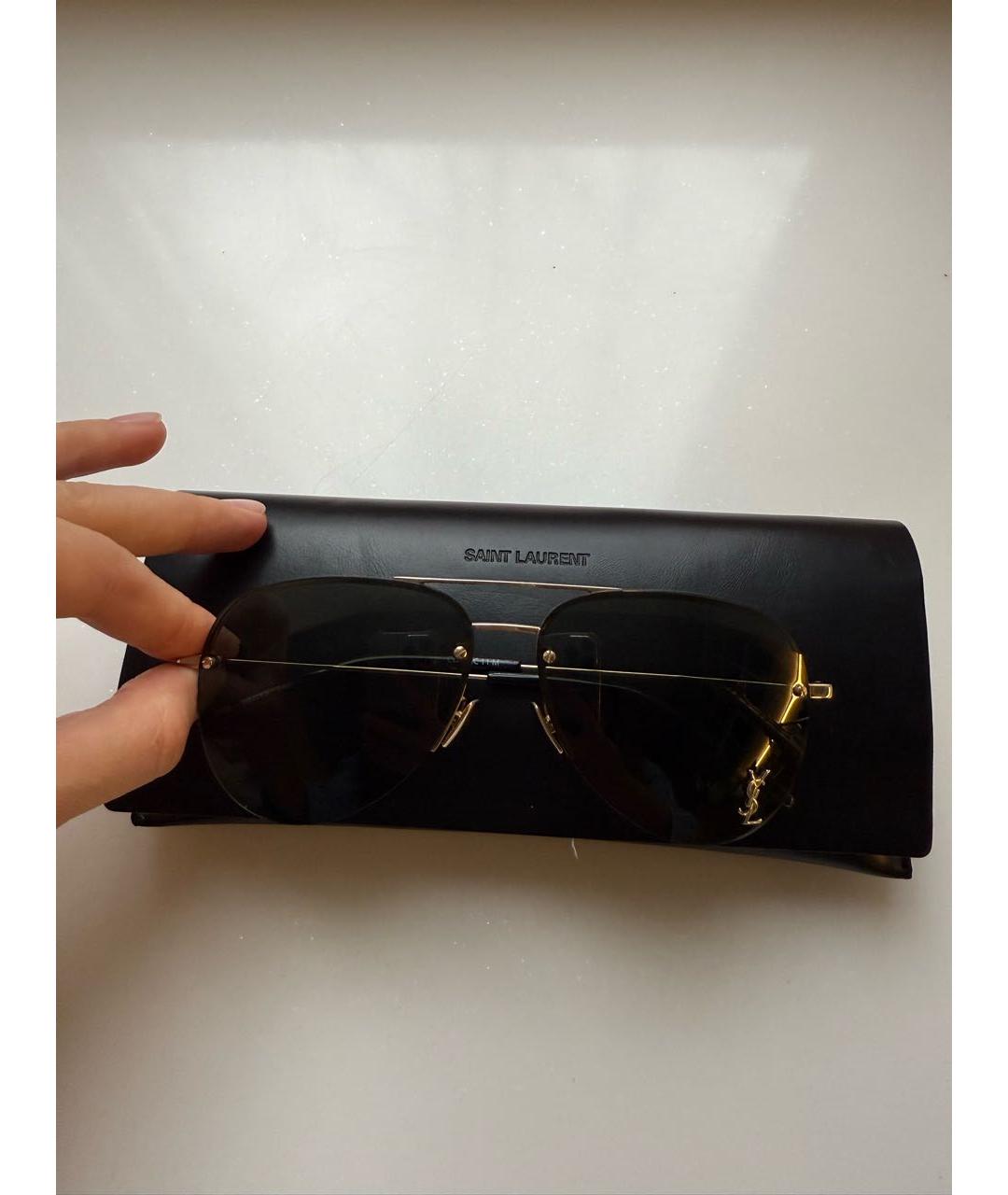 SAINT LAURENT Золотые металлические солнцезащитные очки, фото 7