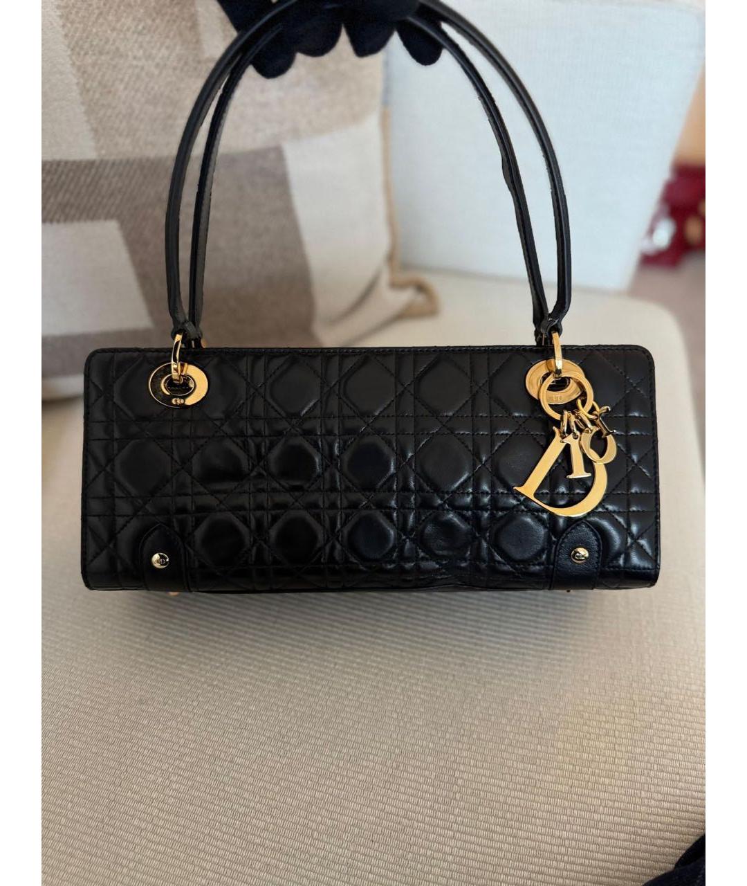 CHRISTIAN DIOR Черная кожаная сумка с короткими ручками, фото 2