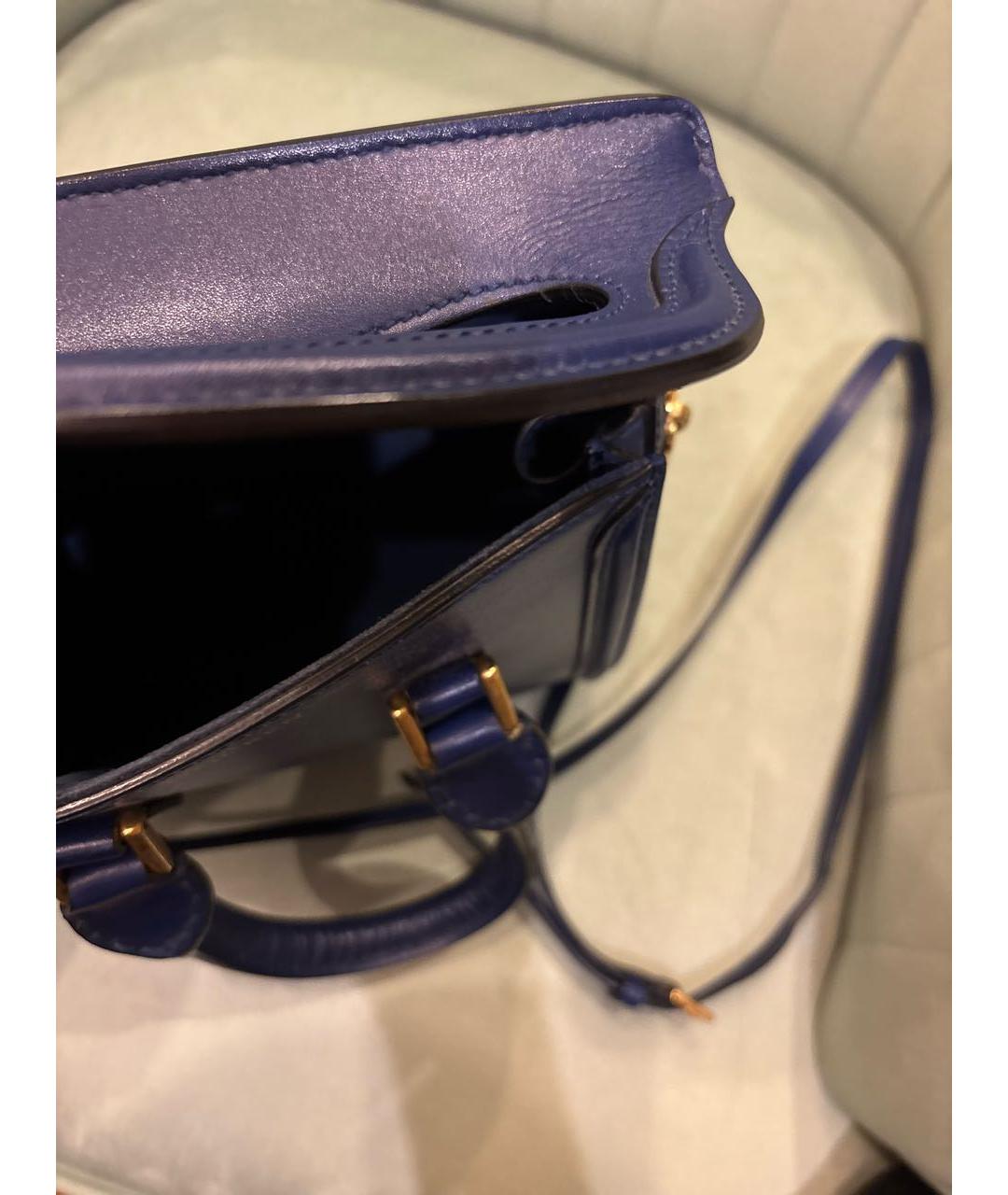 ALEXANDER MCQUEEN Синяя кожаная сумка с короткими ручками, фото 4