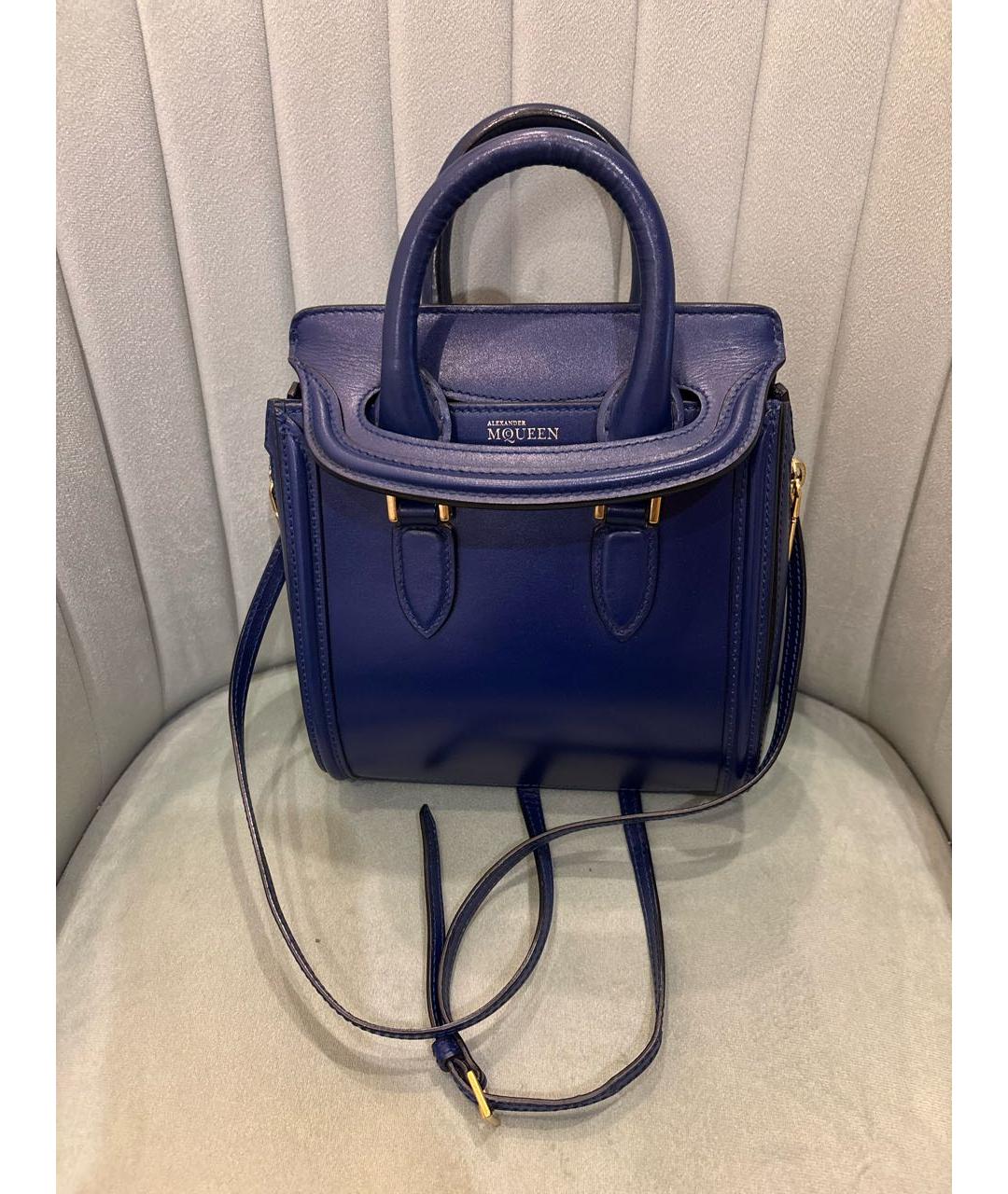 ALEXANDER MCQUEEN Синяя кожаная сумка с короткими ручками, фото 5