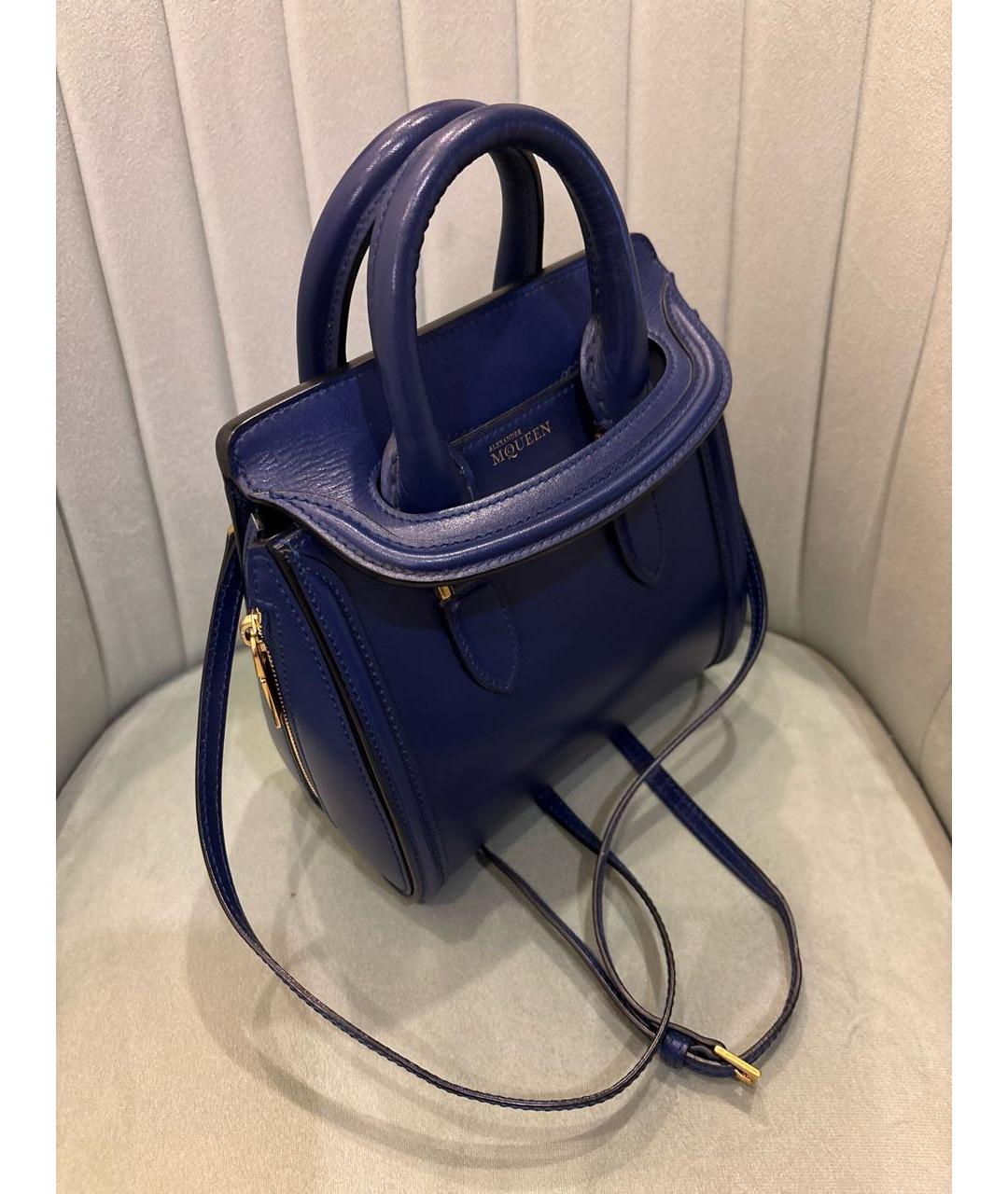 ALEXANDER MCQUEEN Синяя кожаная сумка с короткими ручками, фото 2