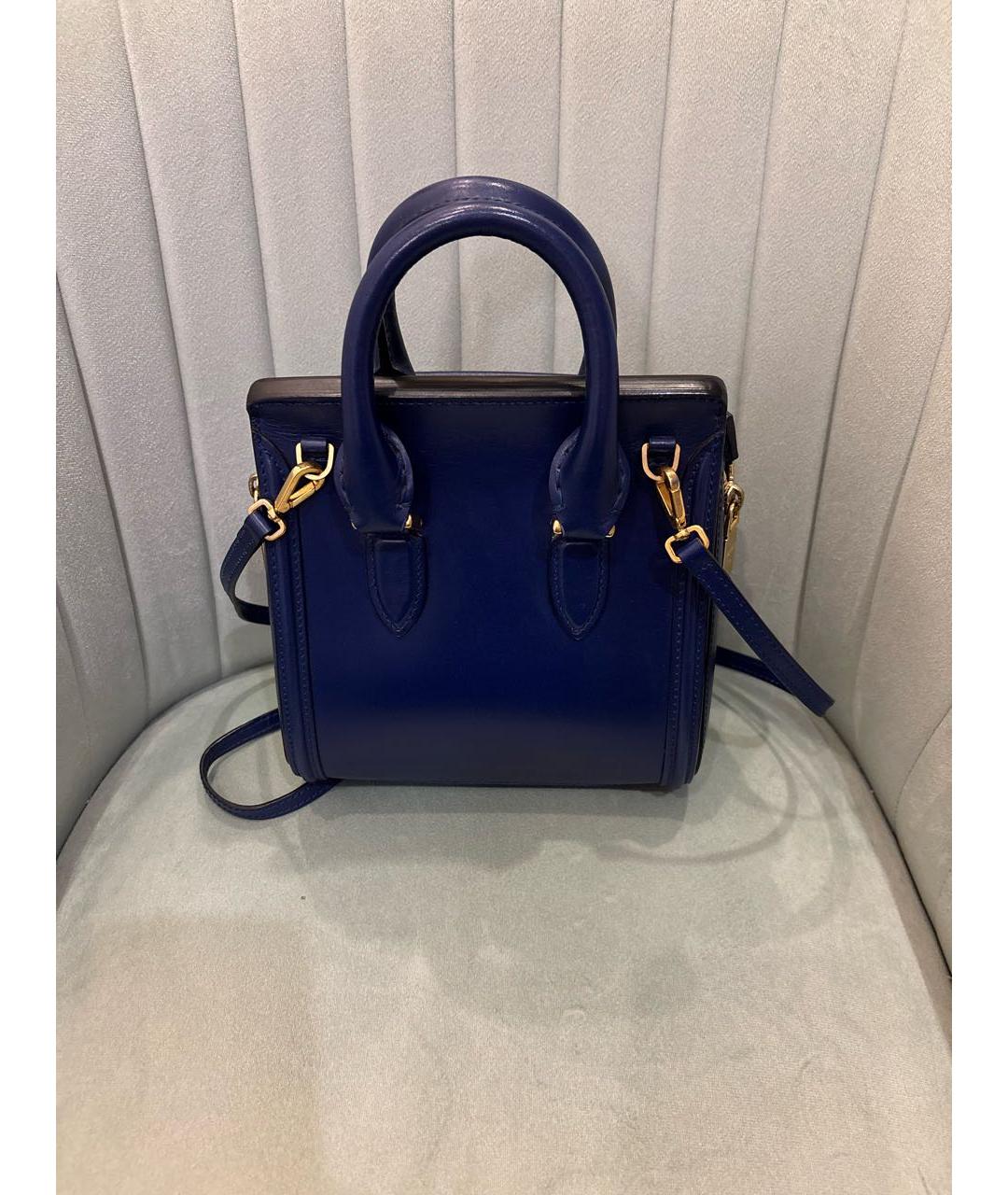 ALEXANDER MCQUEEN Синяя кожаная сумка с короткими ручками, фото 3