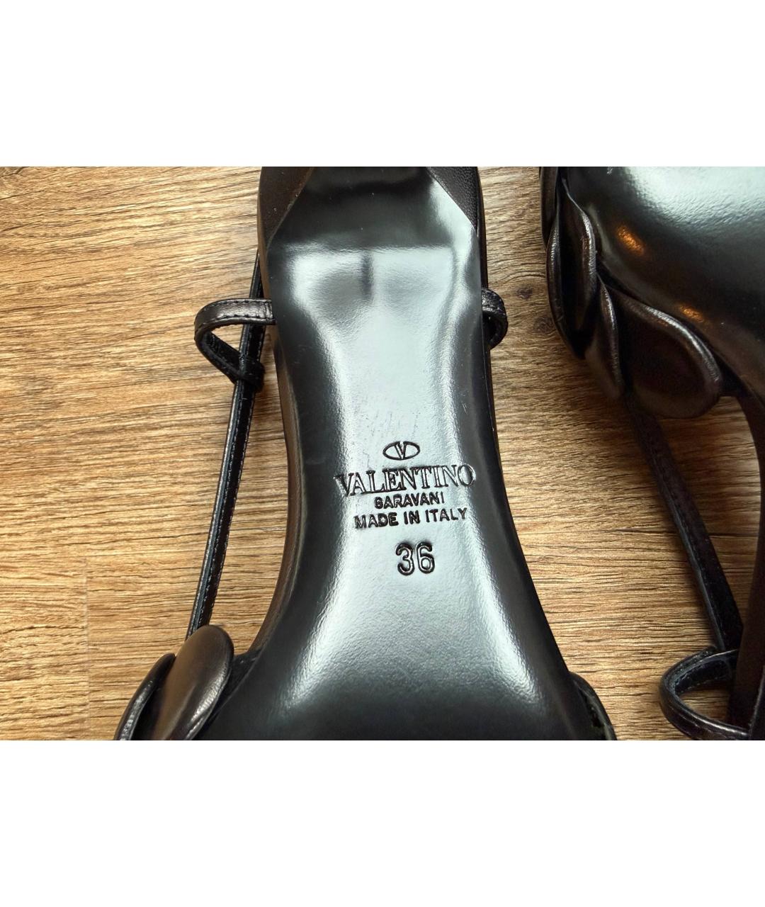 VALENTINO Черные кожаные лодочки на низком каблуке, фото 7