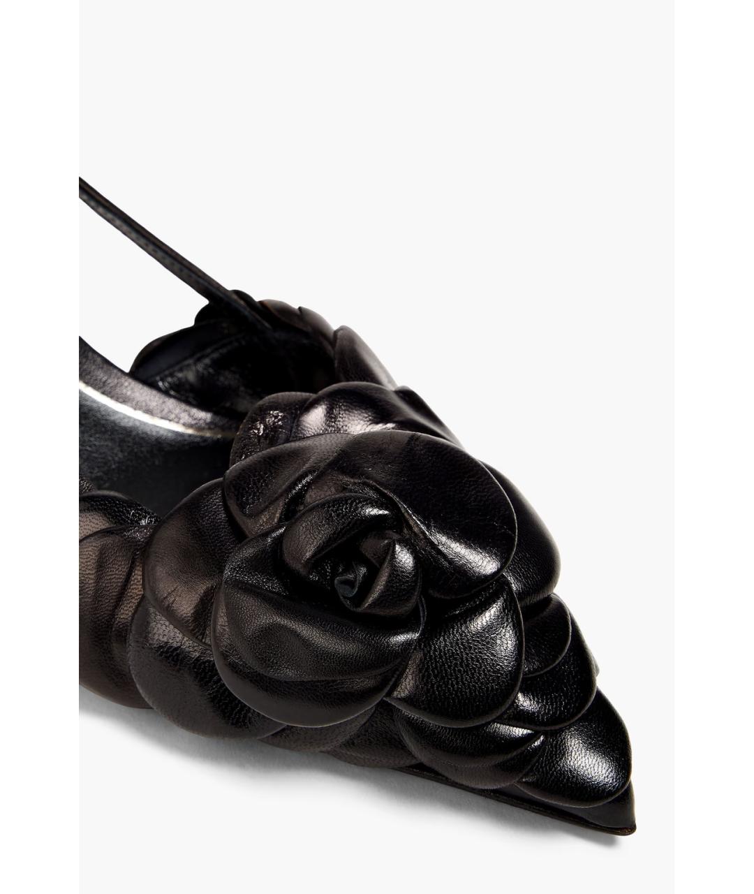 VALENTINO Черные кожаные лодочки на низком каблуке, фото 4