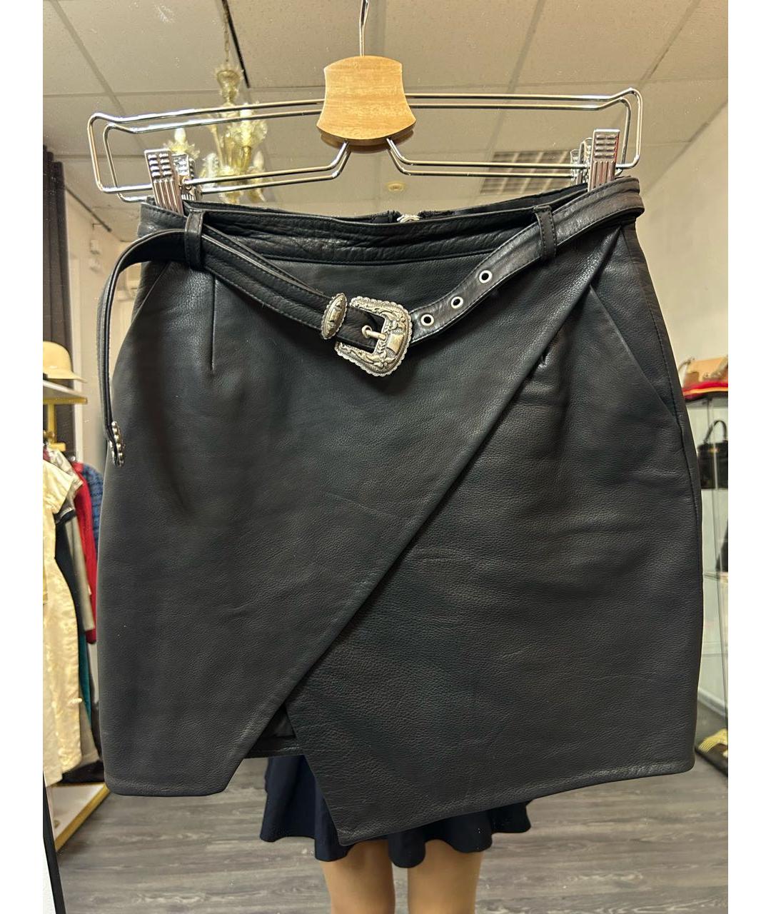 THE KOOPLES Черная кожаная юбка мини, фото 4