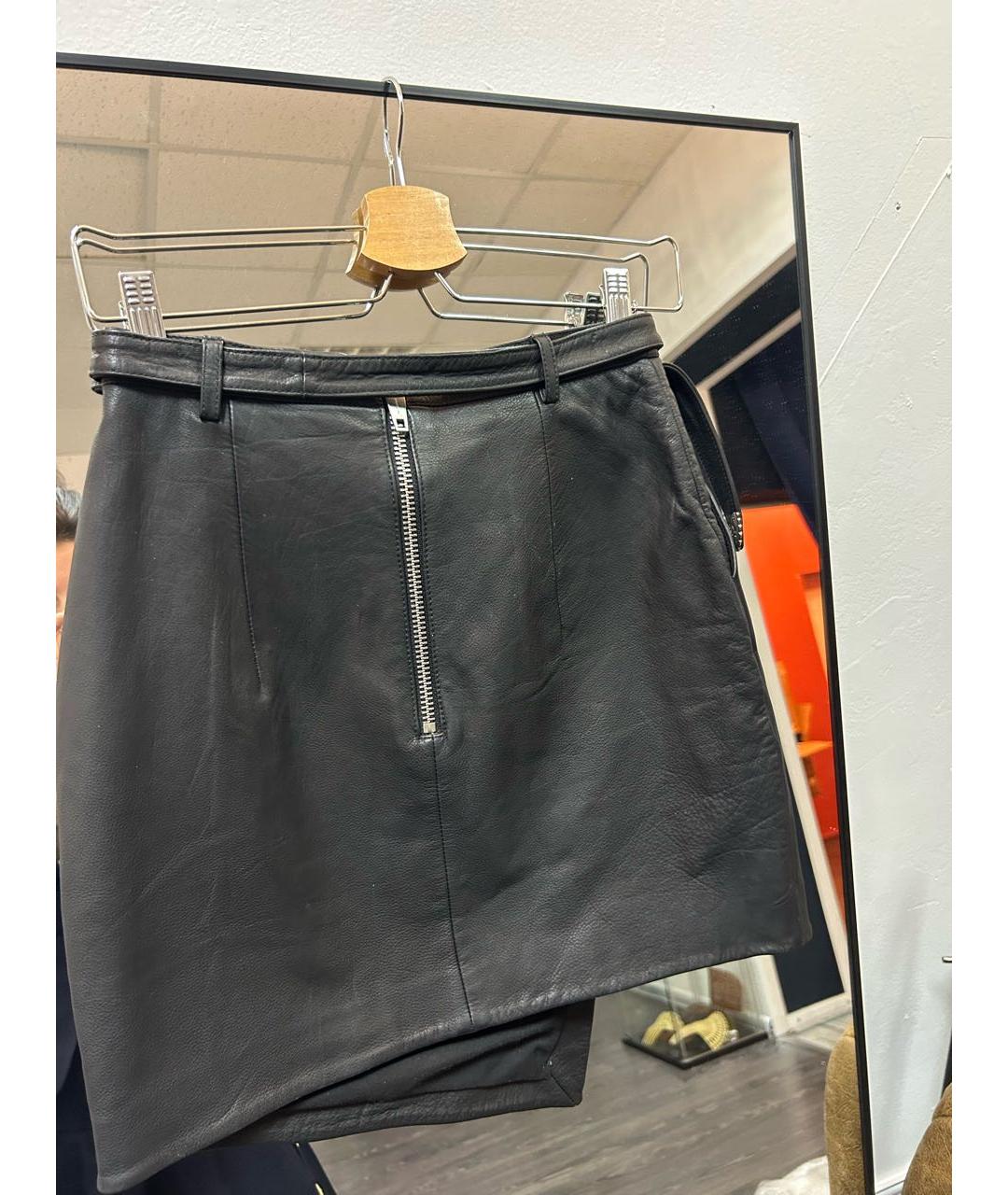 THE KOOPLES Черная кожаная юбка мини, фото 2