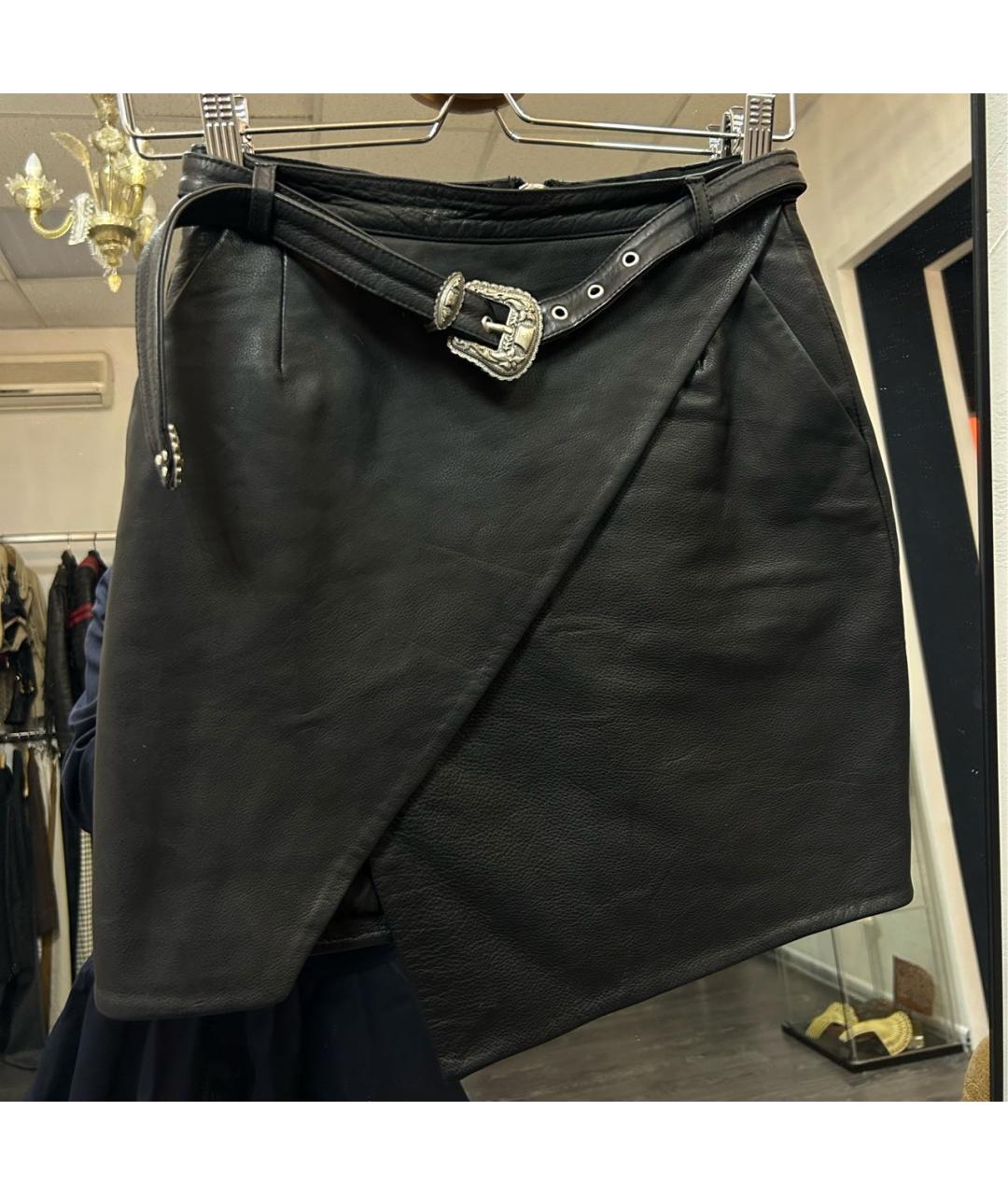 THE KOOPLES Черная кожаная юбка мини, фото 9