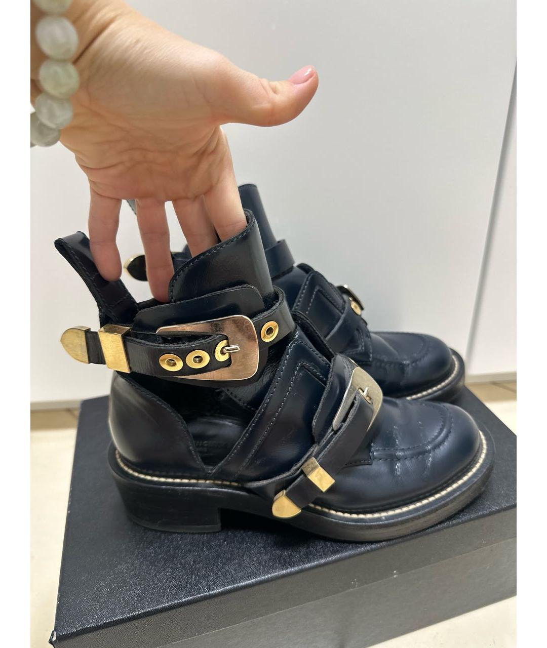 BALENCIAGA Темно-синие кожаные ботильоны, фото 9