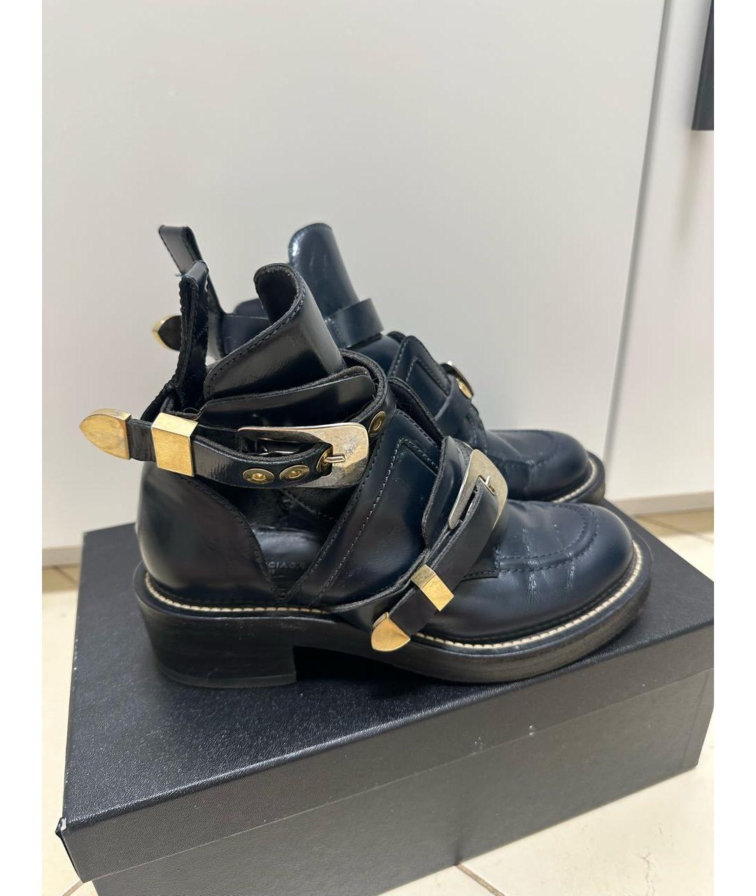 BALENCIAGA Темно-синие кожаные ботильоны, фото 2