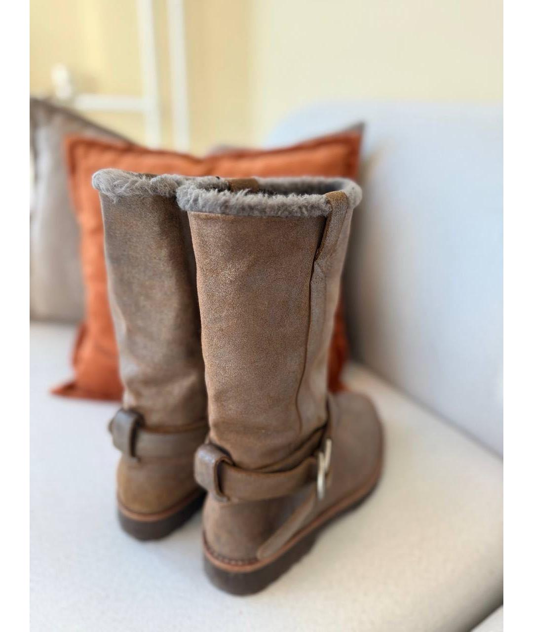 BRUNELLO CUCINELLI Коричневые кожаные сапоги, фото 3