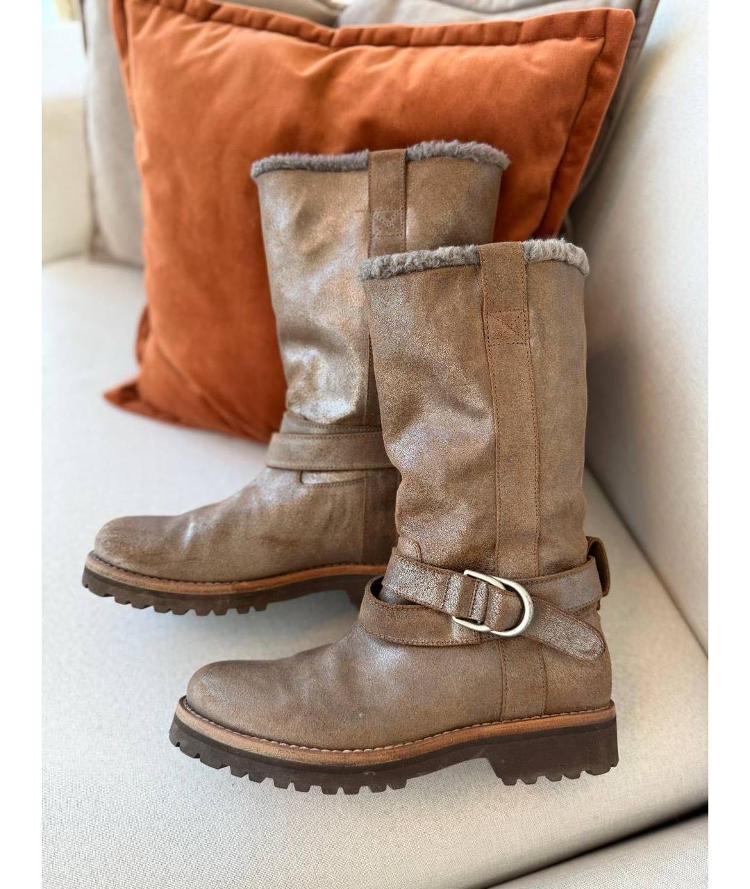 BRUNELLO CUCINELLI Коричневые кожаные сапоги, фото 2