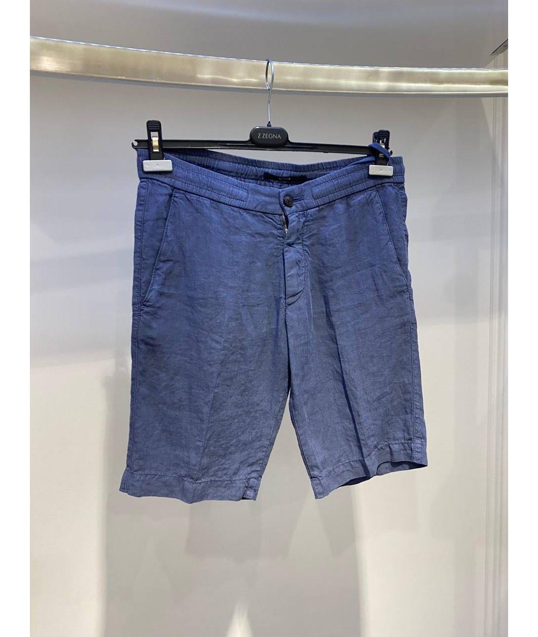 ZZEGNA Синие льняные шорты, фото 3