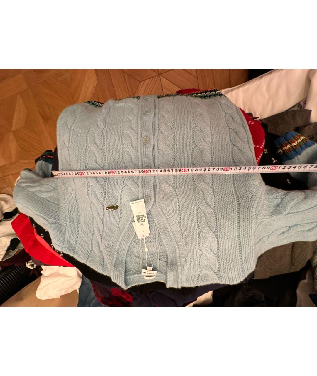 LACOSTE Голубой шерстяной кардиган, фото 5