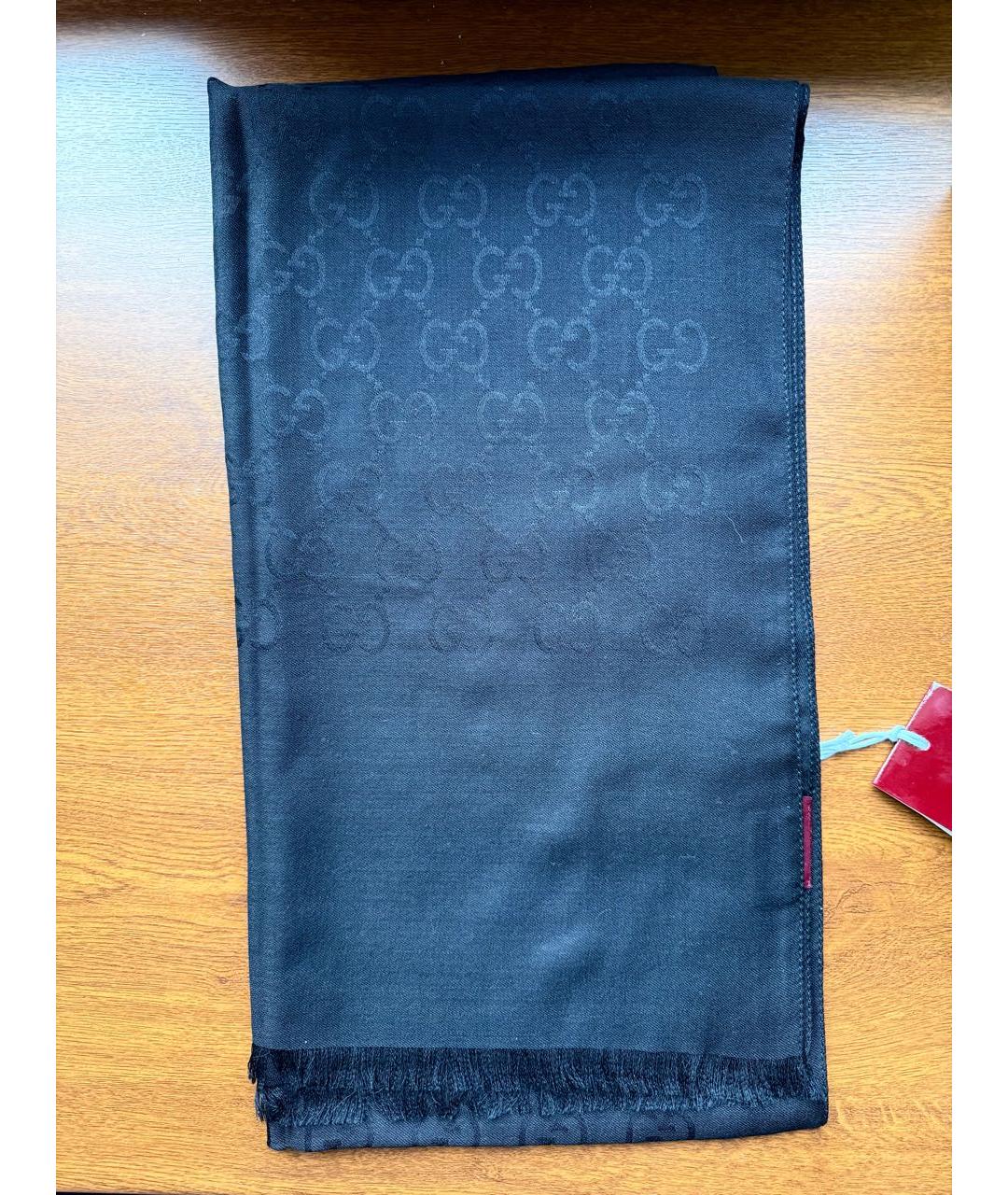 GUCCI Черный шерстяной шарф, фото 3