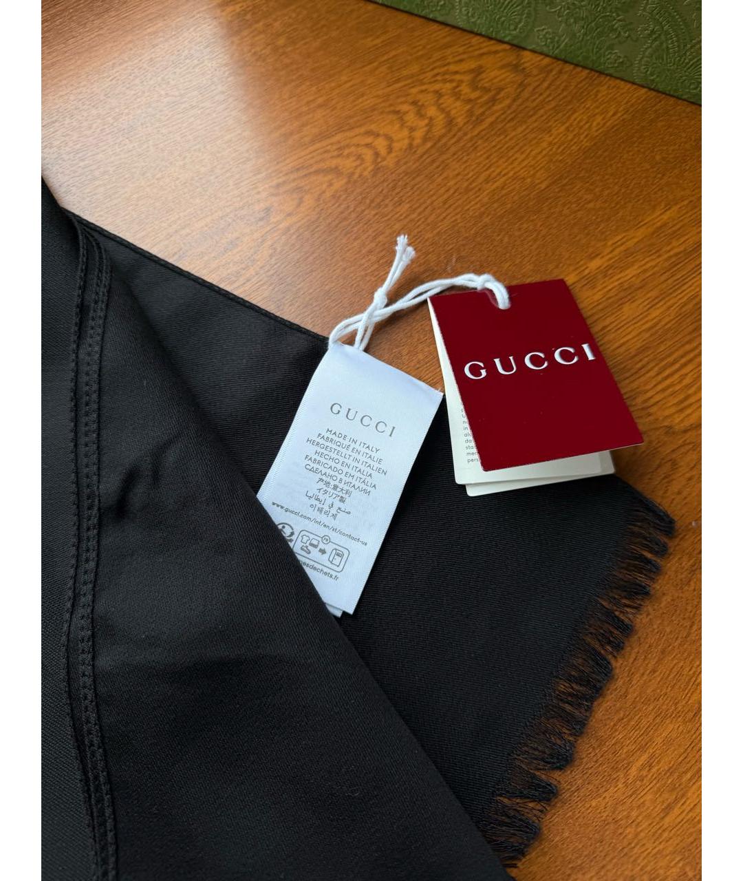 GUCCI Черный шерстяной шарф, фото 4