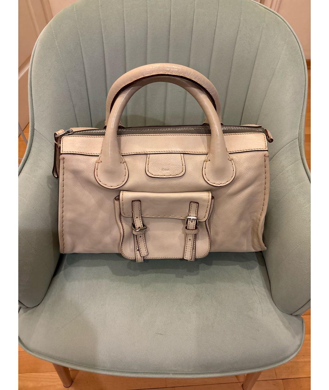 CHLOE Бежевая кожаная сумка с короткими ручками, фото 5
