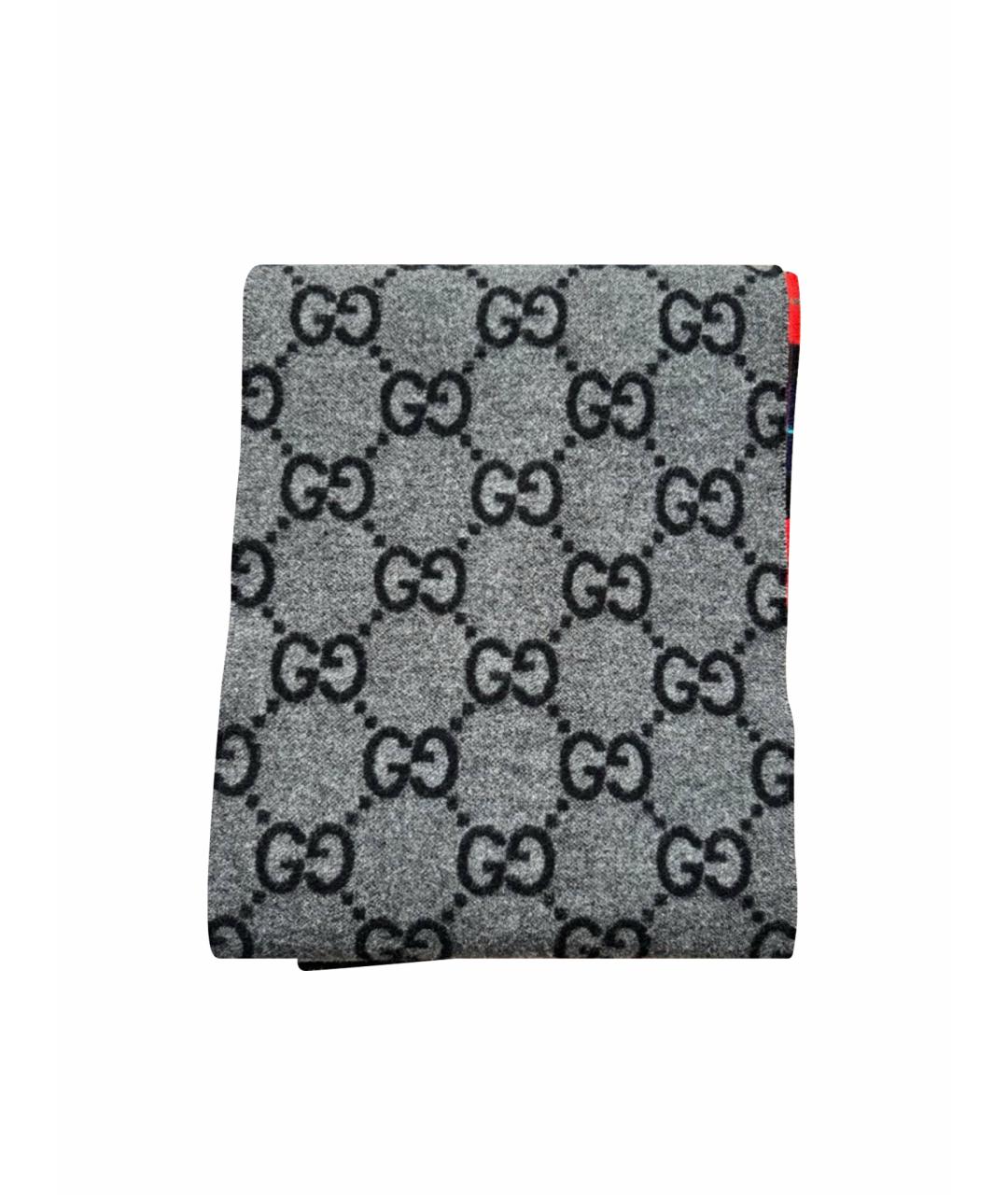 GUCCI Антрацитовый шерстяной шарф, фото 1