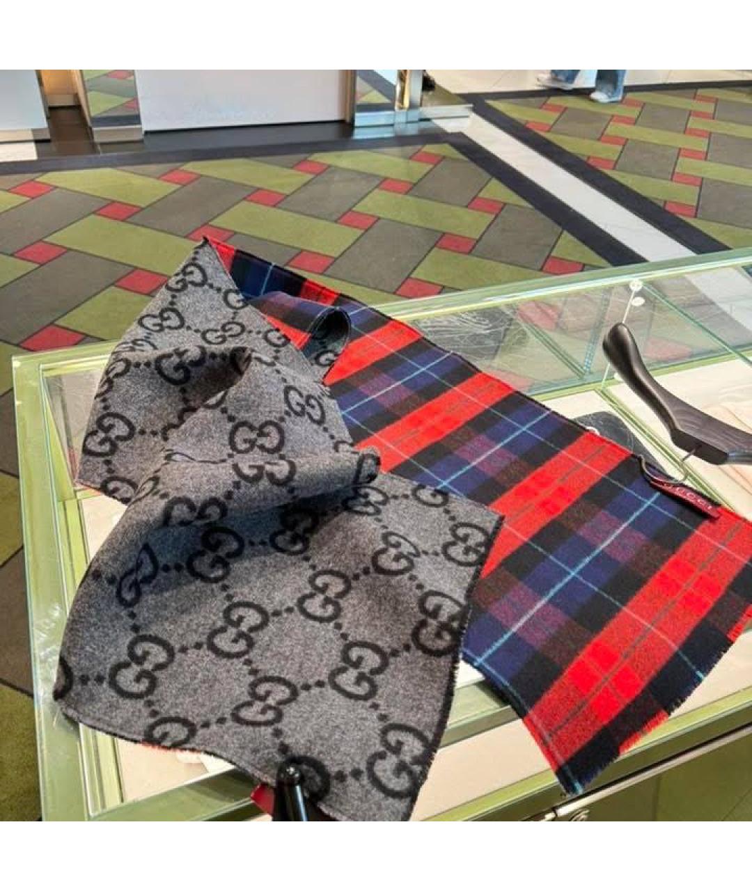 GUCCI Антрацитовый шерстяной шарф, фото 3