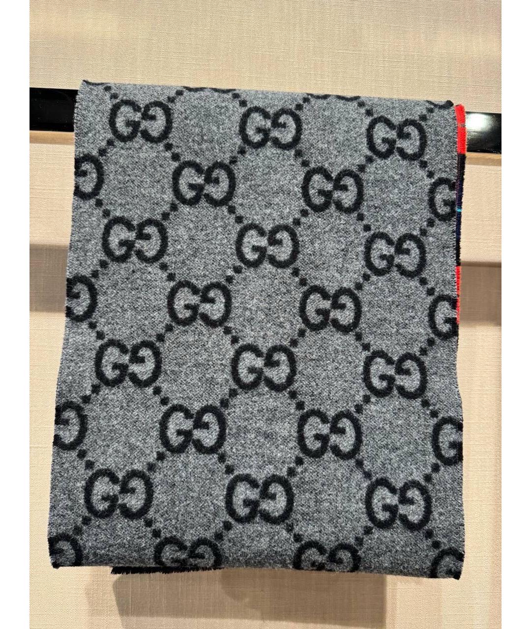 GUCCI Антрацитовый шерстяной шарф, фото 7