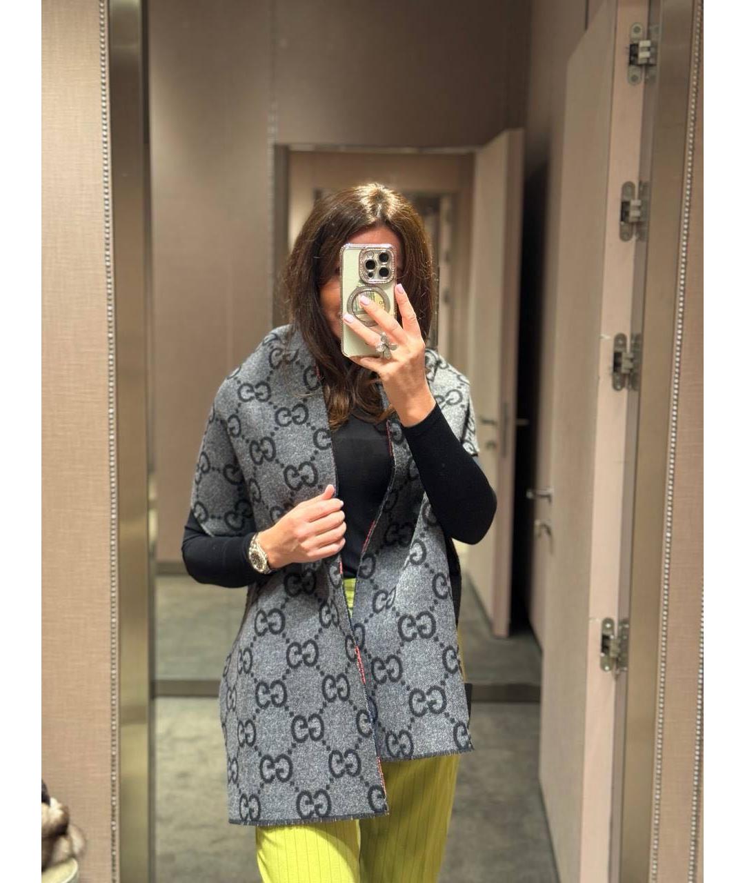 GUCCI Антрацитовый шерстяной шарф, фото 6