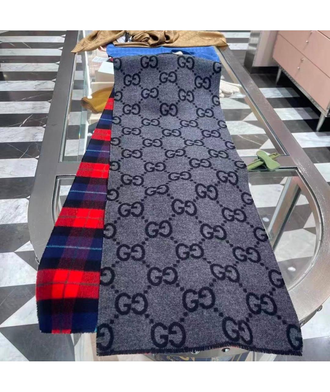 GUCCI Антрацитовый шерстяной шарф, фото 2