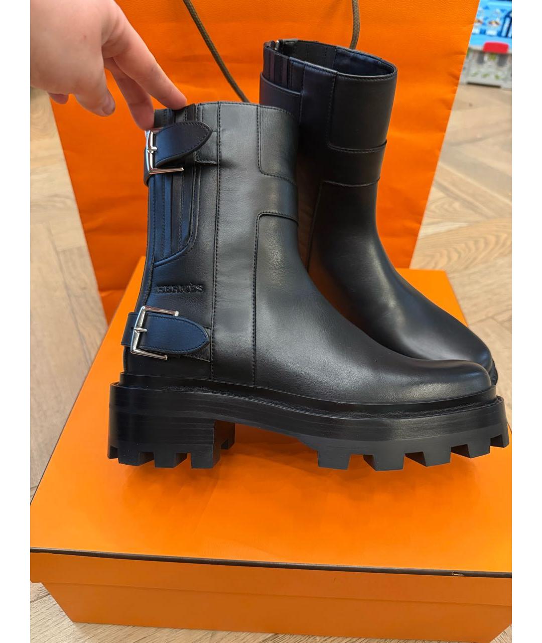 HERMES Черные кожаные ботинки, фото 5