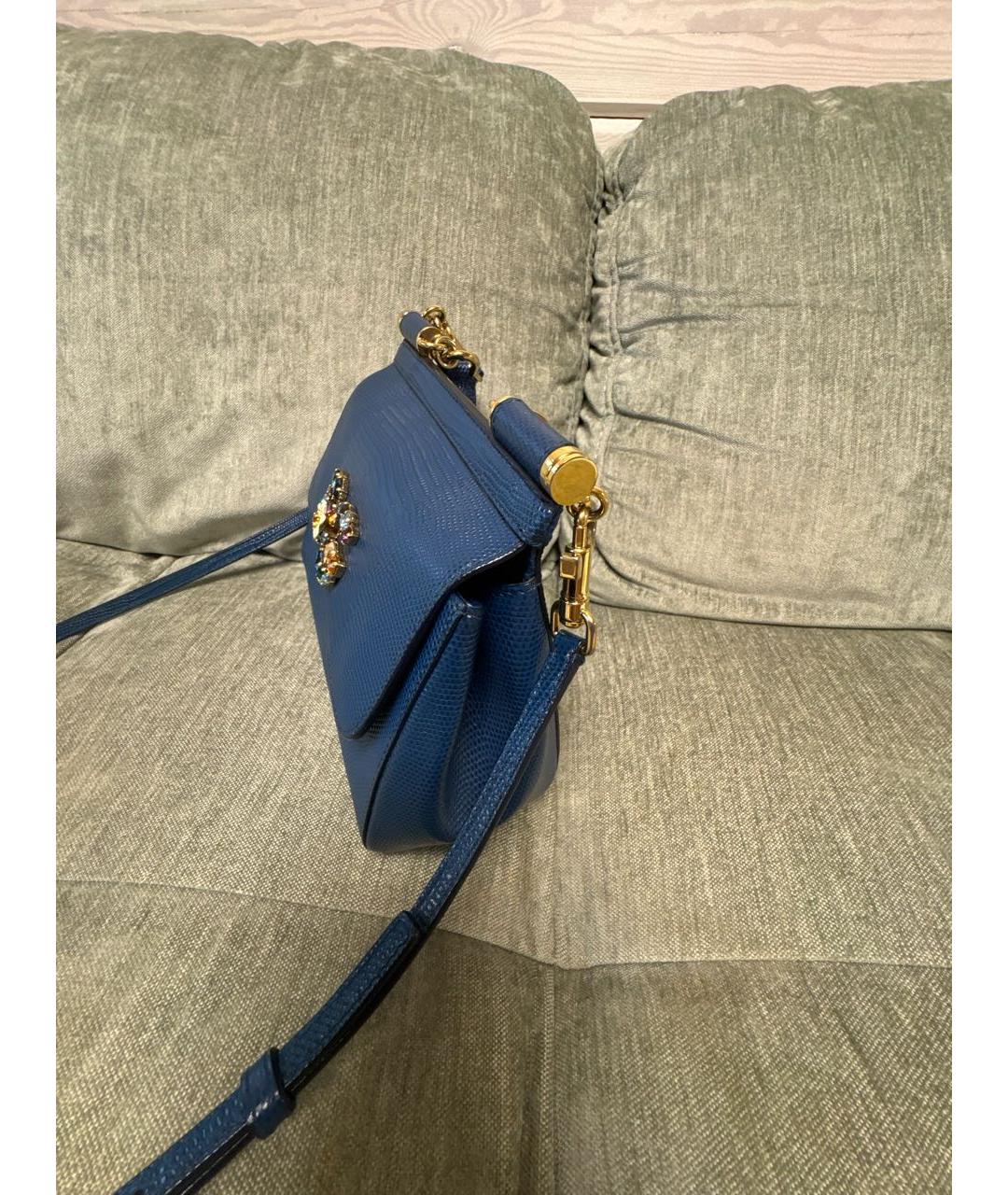 DOLCE&GABBANA Темно-синяя кожаная сумка через плечо, фото 7