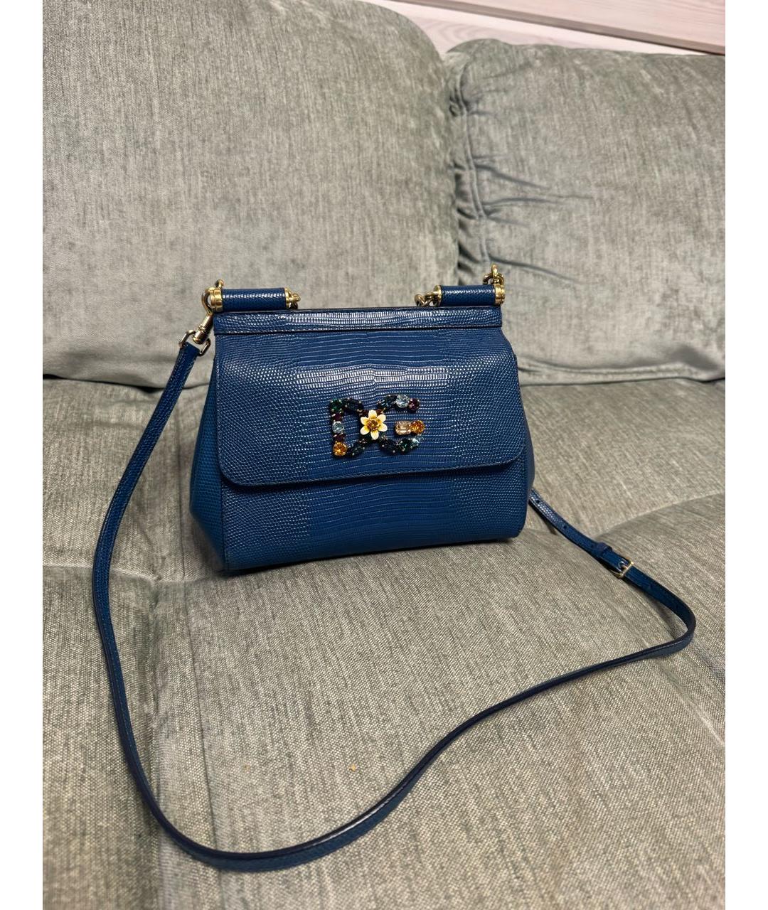 DOLCE&GABBANA Темно-синяя кожаная сумка через плечо, фото 2