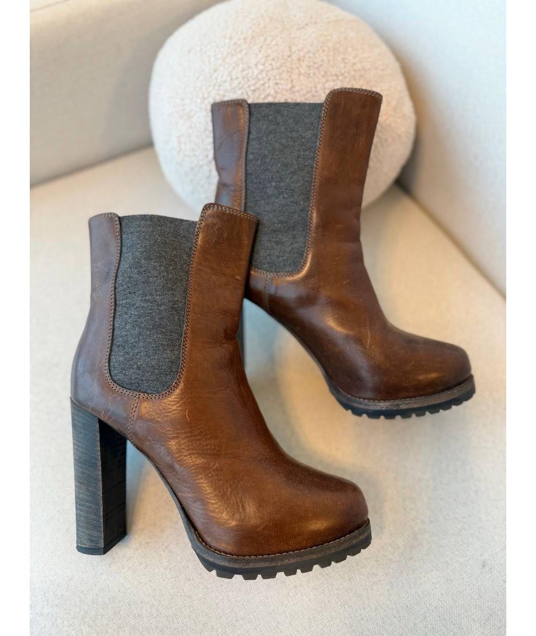 BRUNELLO CUCINELLI Коричневые кожаные ботильоны, фото 4