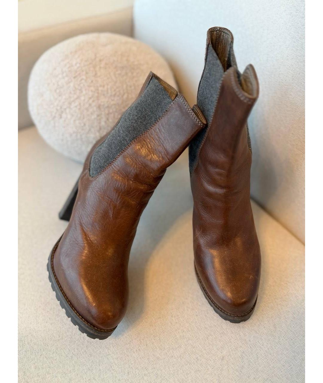 BRUNELLO CUCINELLI Коричневые кожаные ботильоны, фото 2
