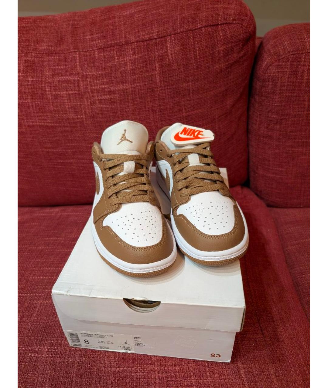 JORDAN Коричневые кожаные кроссовки, фото 2