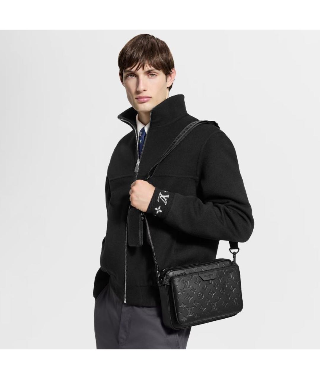 LOUIS VUITTON Черная кожаная барсетка, фото 8