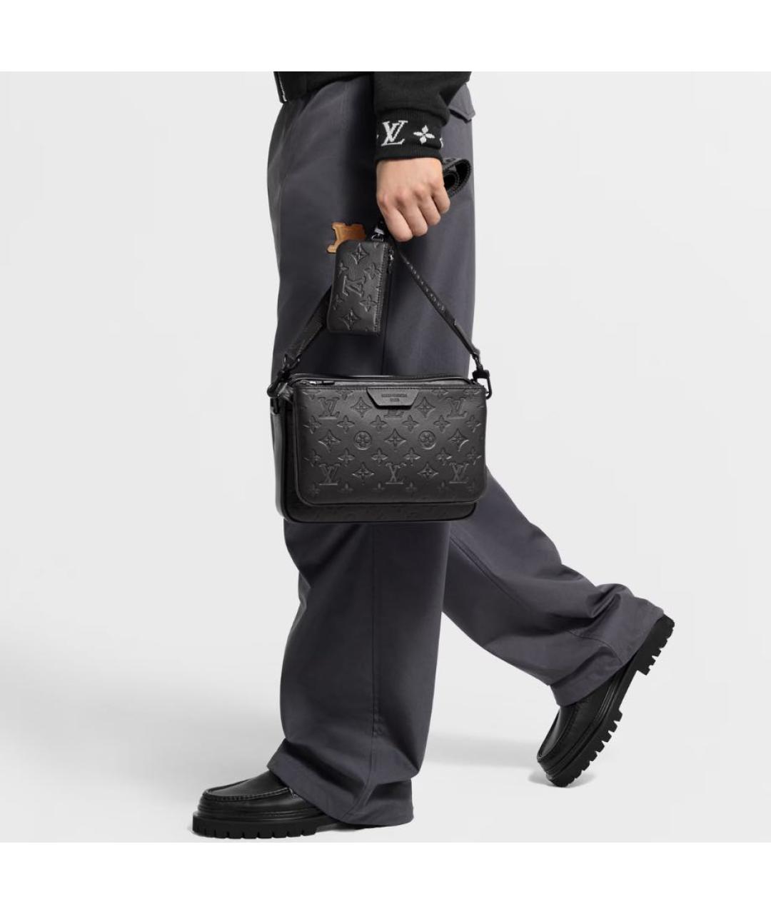 LOUIS VUITTON Черная кожаная барсетка, фото 7