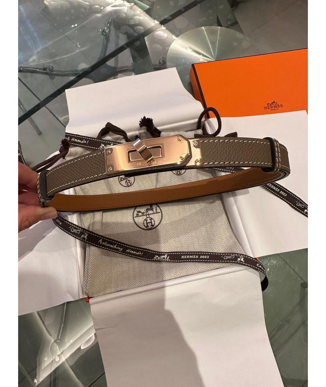 HERMES Бежевый кожаный ремень, фото 6