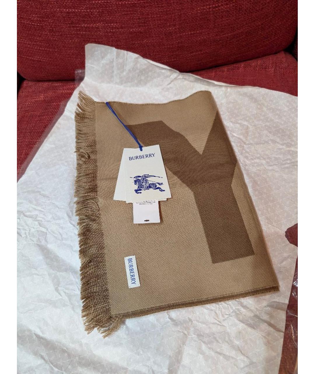 BURBERRY Коричневый шерстяной шарф, фото 2
